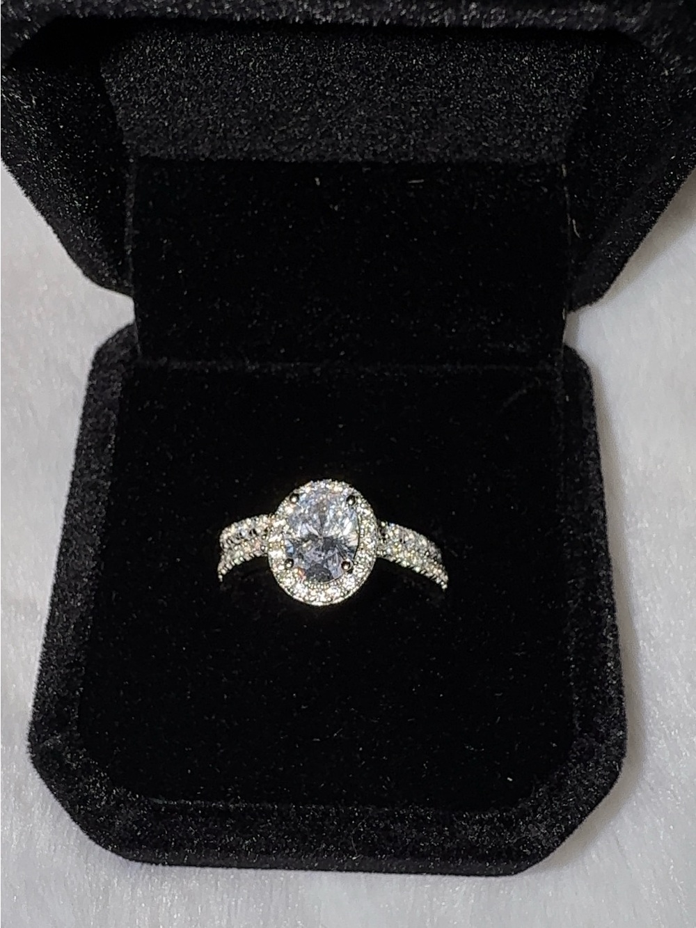 925 Sterling Silver 1.5CT Oval Cubic Zirconia Halo Bridal Ring Set Size 6